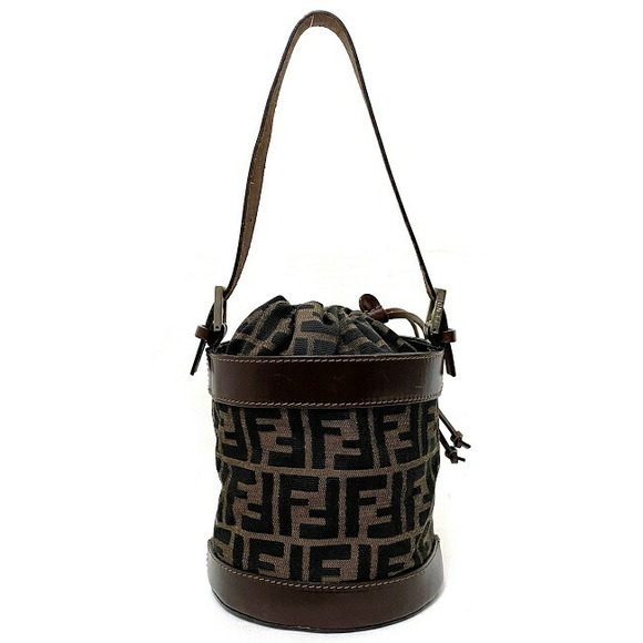 Fendi Bucket Bag Canvas Leather Drawstring Khaki Brown - Picture 3 of 10